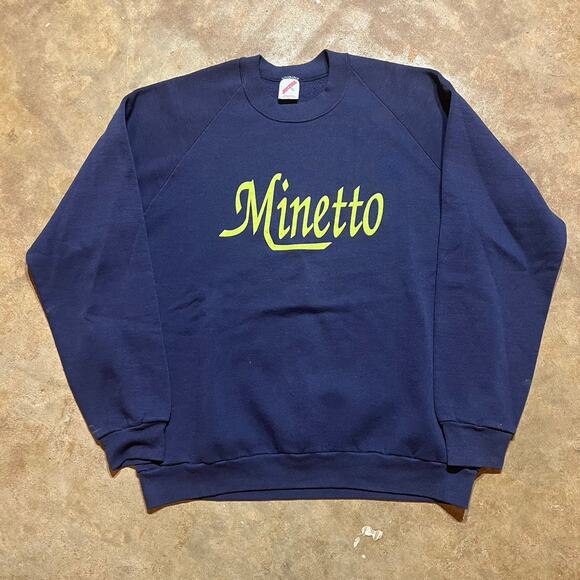 Vintage 90s Minetto Navy/Lime Green Sweatshirt - Picture 1 of 3